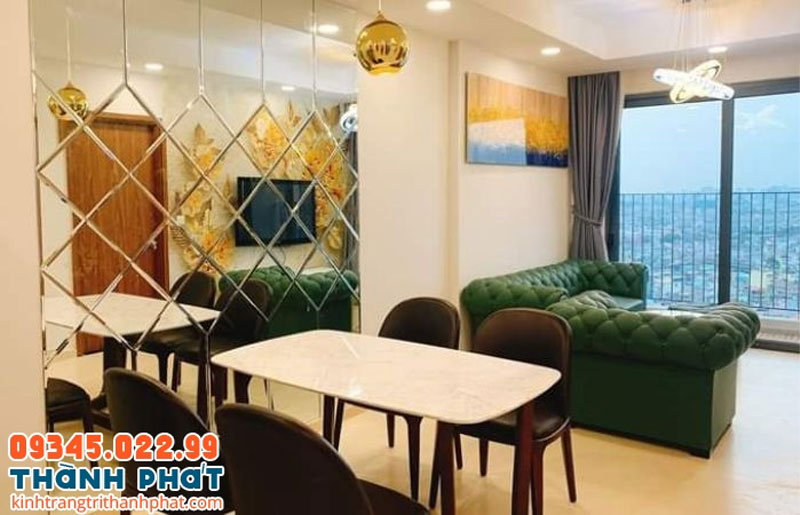 Gương ghép quả trám phòng khách
