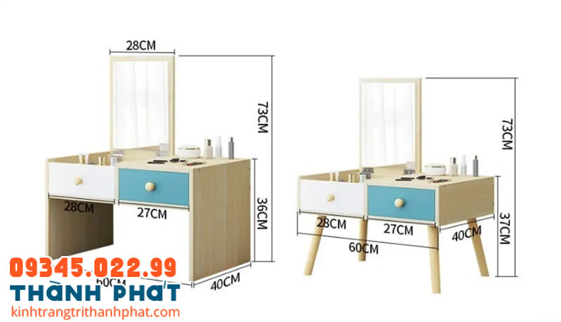 Kích thước gương chữ nhật bàn trang điểm