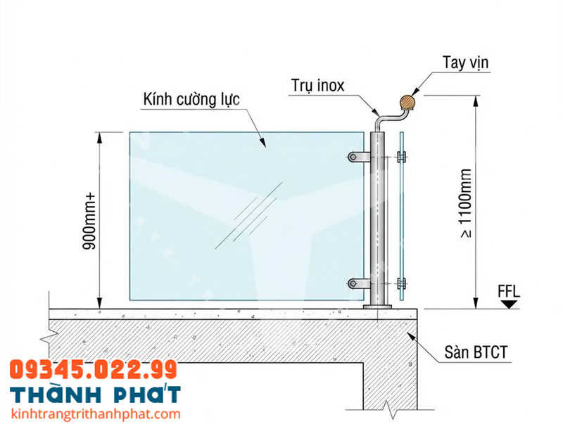 Chiều cao lan can kính ban công theo quy chuẩn